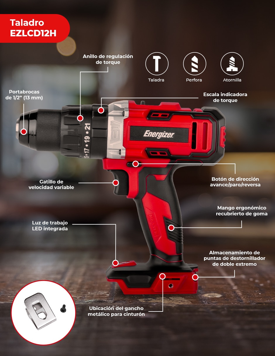 Rotomartillo y atornillador energizer ezlcom1650-cb4 1100 W 4 piezas