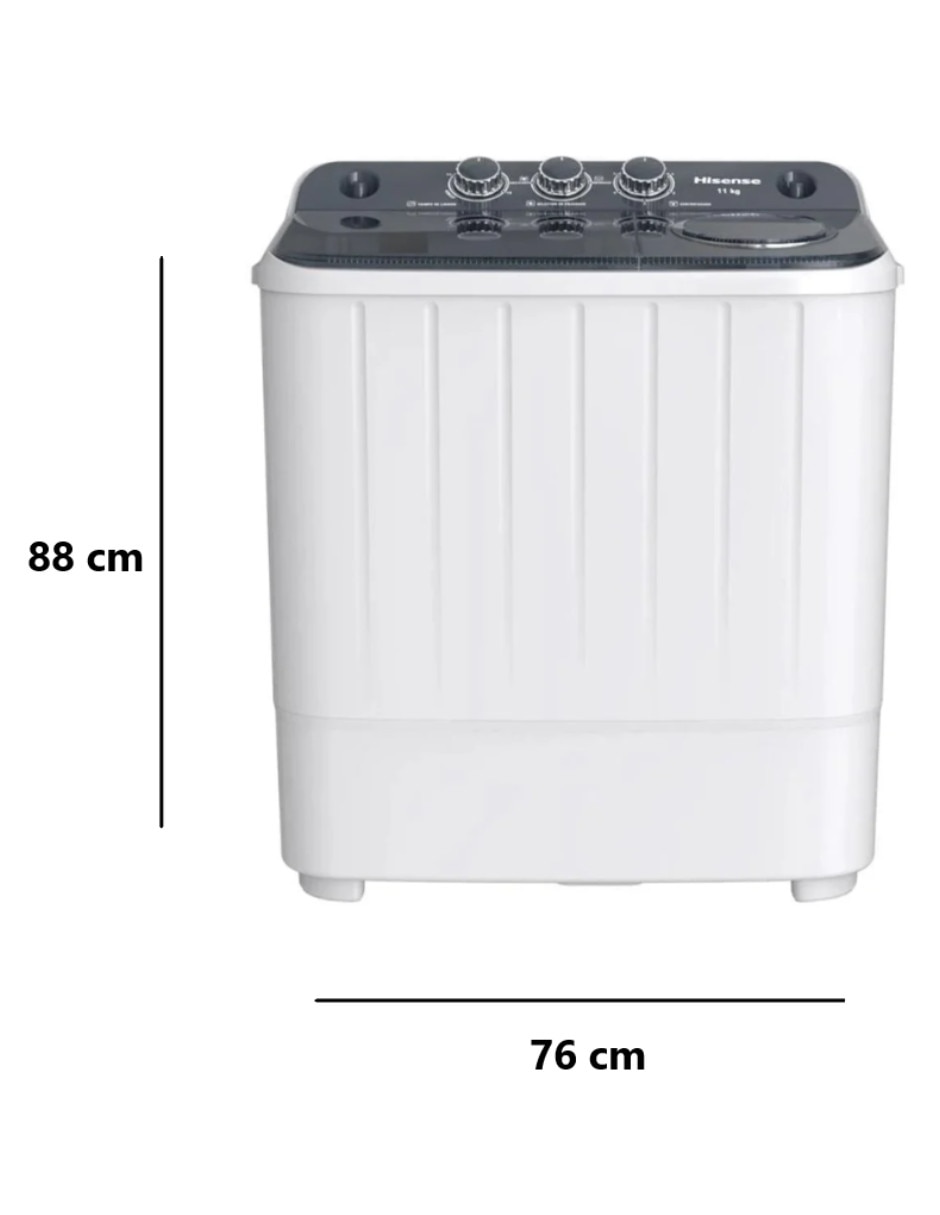 Lavadora doble tina hisense semiautomática carga carga superior wsa1104p