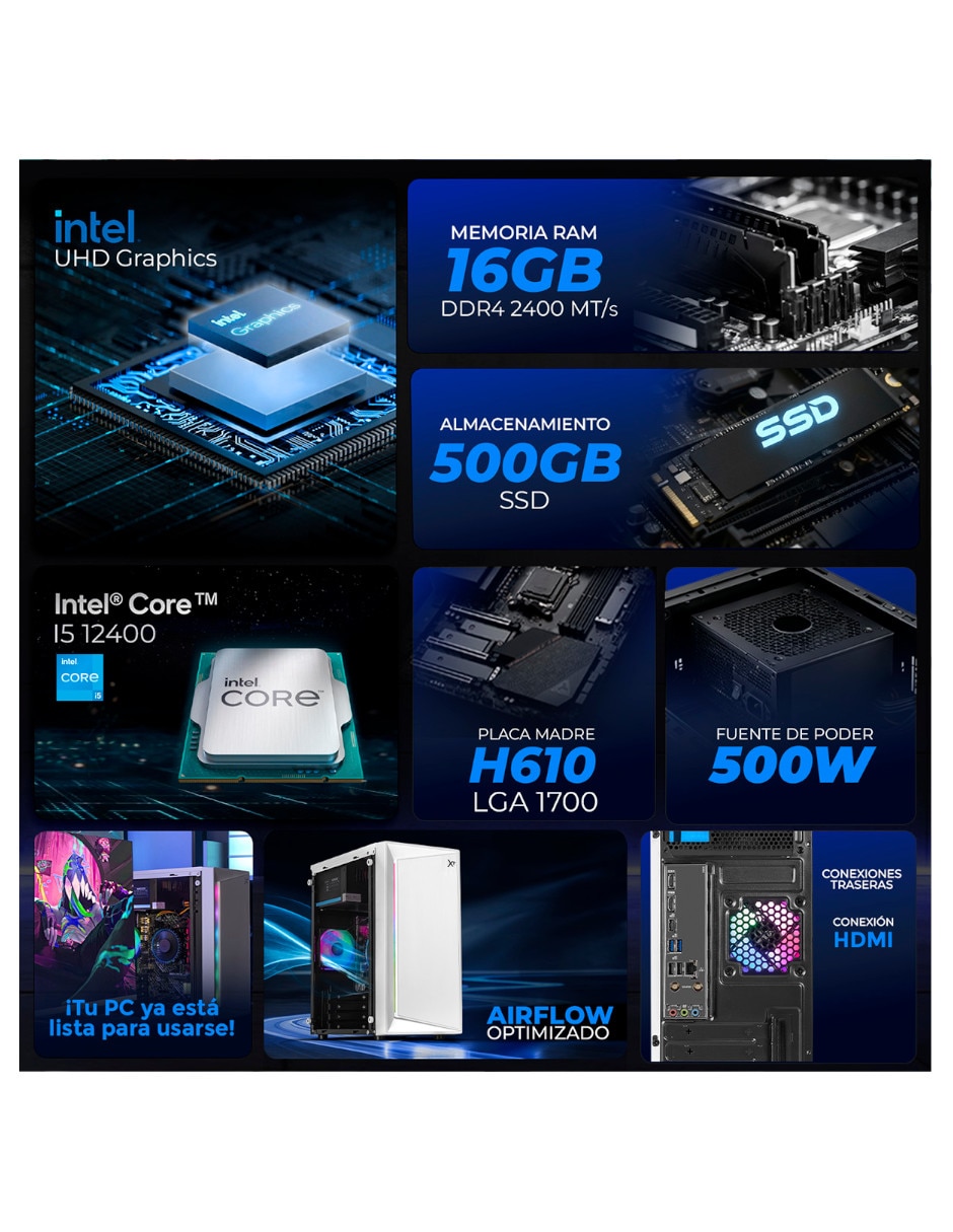 Computadora gamer xtpci516gbhd730uw Intel core i5 Intel UHD graphics 730 16 GB RAM 500 GB SSD 7