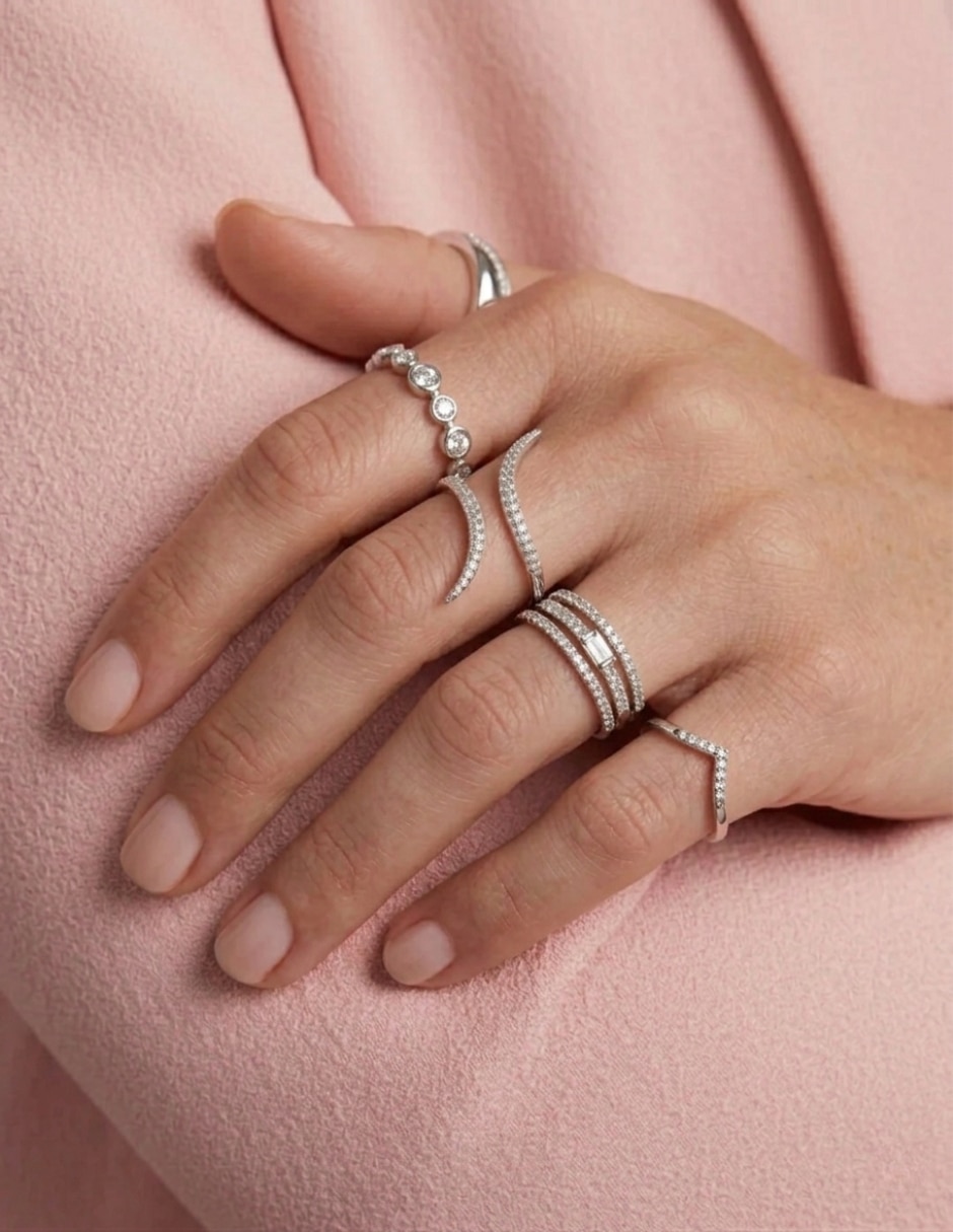 Anillo multi gemas de serpiente Brillo P 925 de plata zirconia cúbica pavé 6