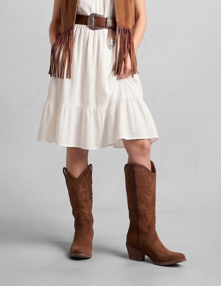 Bota cowboy abajo de la rodilla Rbcollection Rbvegano de gamuza para mujer