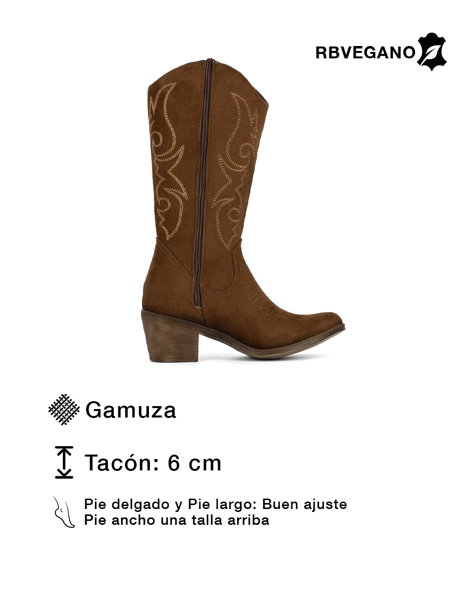 Bota cowboy abajo de la rodilla Rbcollection Rbvegano de gamuza para mujer