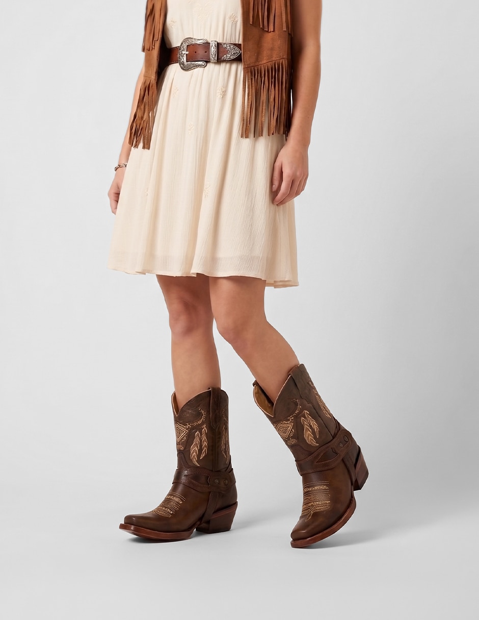 Bota cowboy media pierna Rbcollection rbsoul de piel para mujer