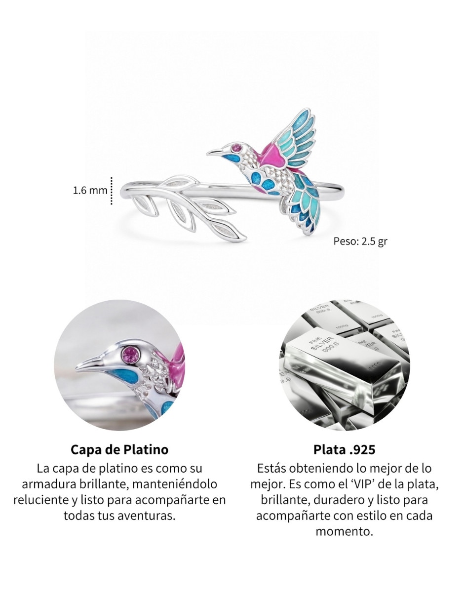 Anillo de colibrí Nature P 925 de plata circonita pulido 4