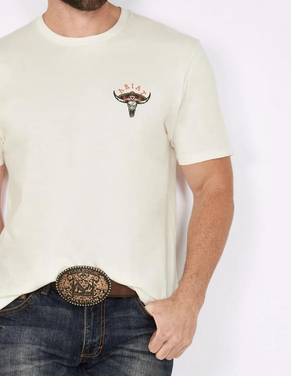 Playera ariat mexicali steerhear cuello redondo para hombre
