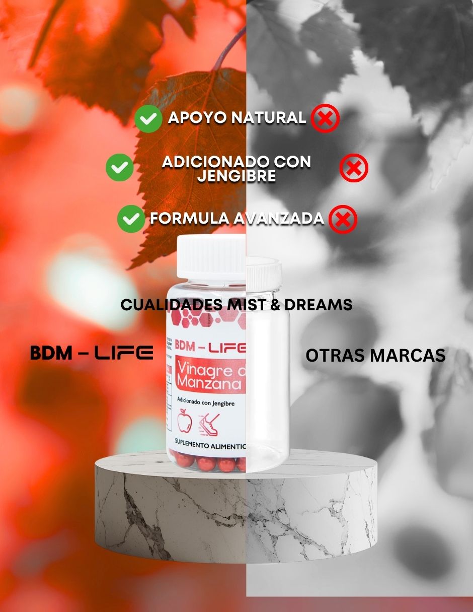 Suplemento Alimenticio Vinagre de Manzana Adicionado con Jengibre Life Apoyo Metabolico Bdm Lab con BHB Cetonas de frambuesa y vitamina C 120 cápsulas