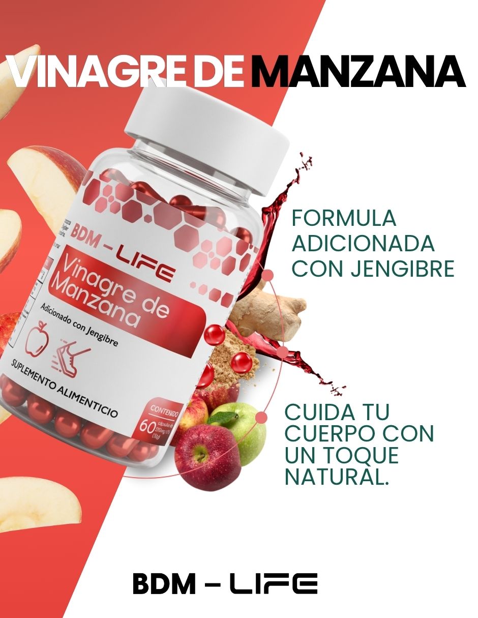 Suplemento Alimenticio Vinagre de Manzana Adicionado con Jengibre Life Apoyo Metabolico Bdm Lab con BHB Cetonas de frambuesa y vitamina C 120 cápsulas