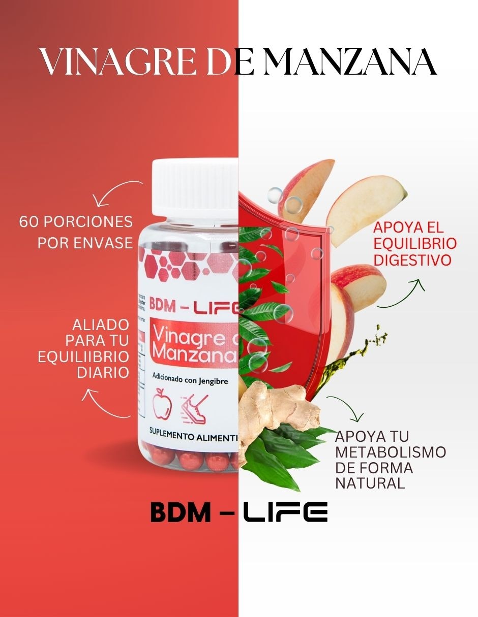 Suplemento Alimenticio Vinagre de Manzana Adicionado con Jengibre Life Apoyo Metabolico Bdm Lab con BHB Cetonas de frambuesa y vitamina C 120 cápsulas