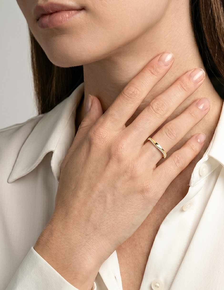 Anillo redondo 10 k de oro zirconia brillante 3