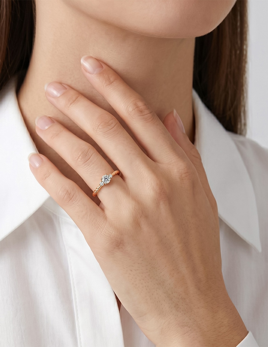 Anillo de compromiso de oro 14 K zirconia 5