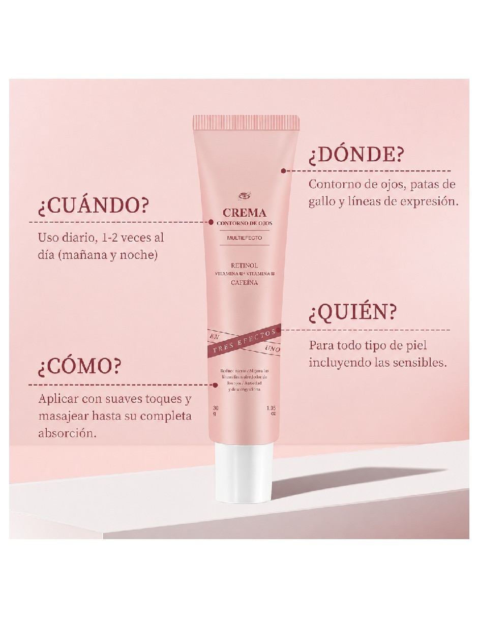 Crema para contorno de ojos recomendada para Bolsas y ojeras Día y noche Genérica todo tipo piel