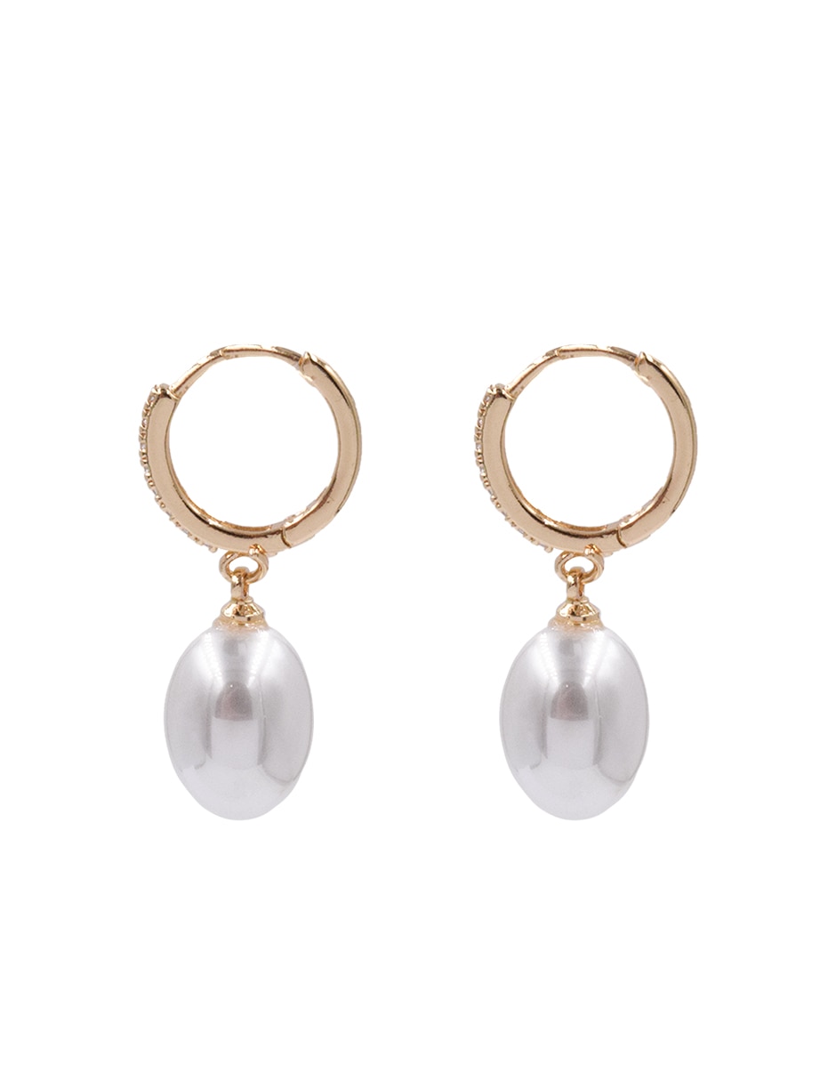 Aretes largos de gota Arette Arette Accesorios de Zirconia con acabado chapa de oro perla con zirconia