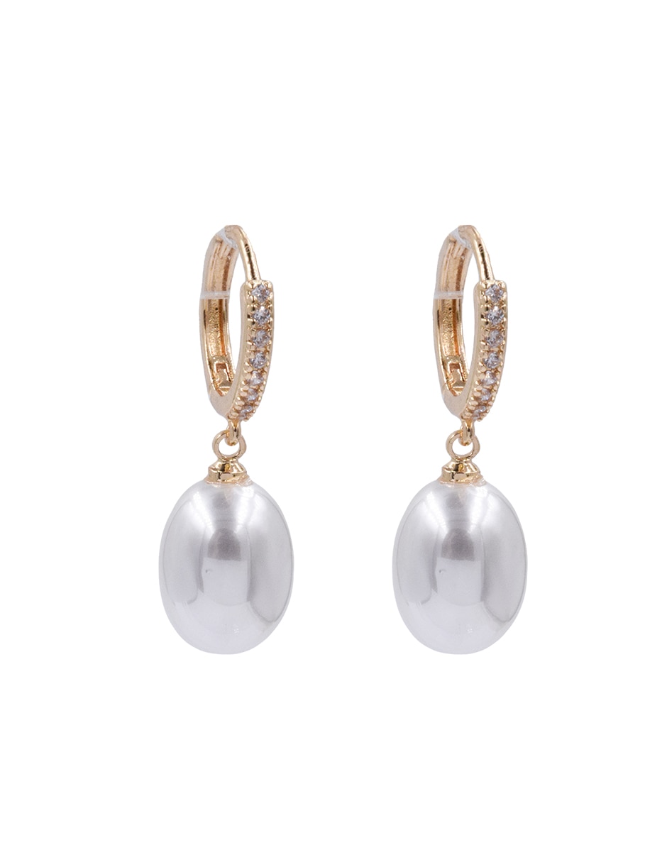 Aretes largos de gota Arette Arette Accesorios de Zirconia con acabado chapa de oro perla con zirconia