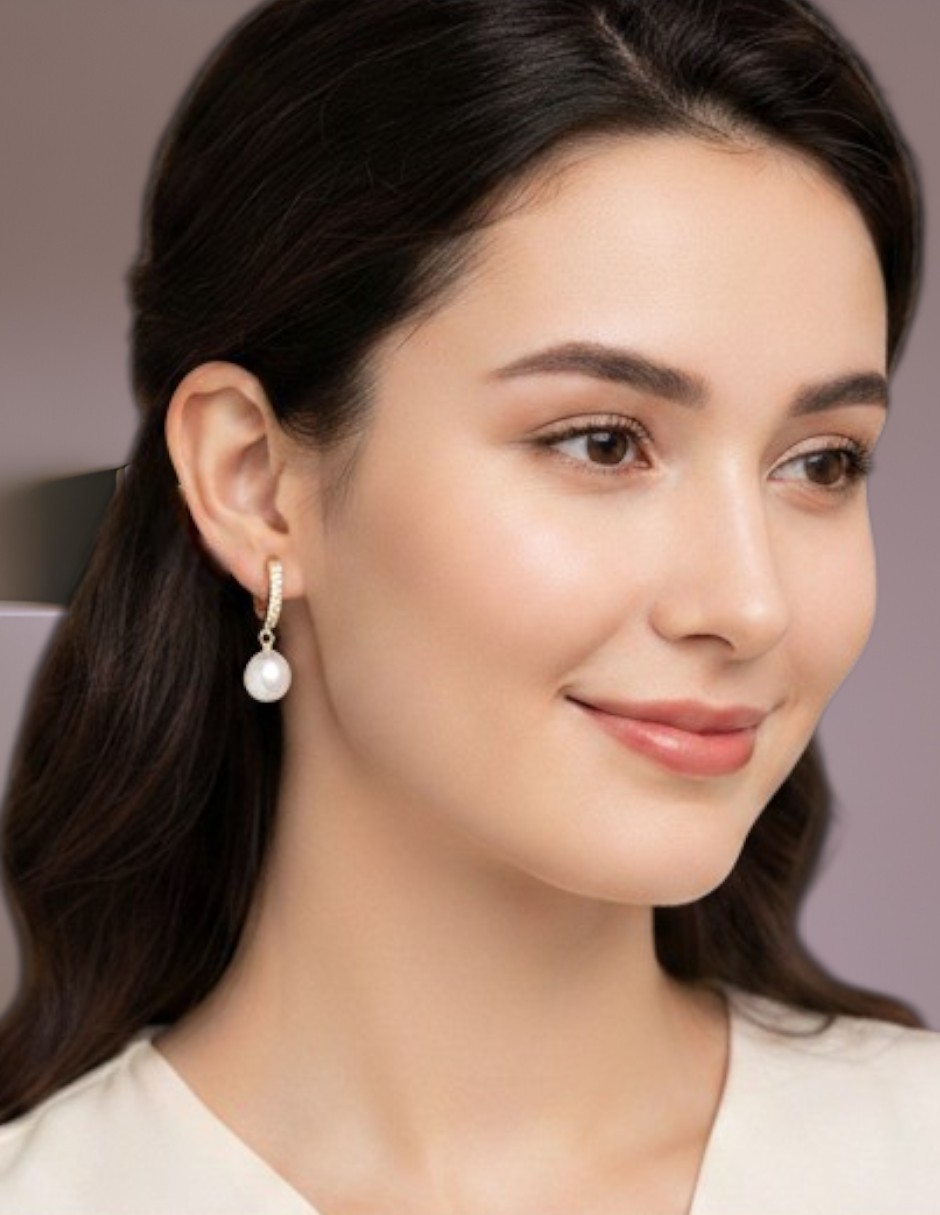 Aretes largos de gota Arette Arette Accesorios de Zirconia con acabado chapa de oro perla con zirconia