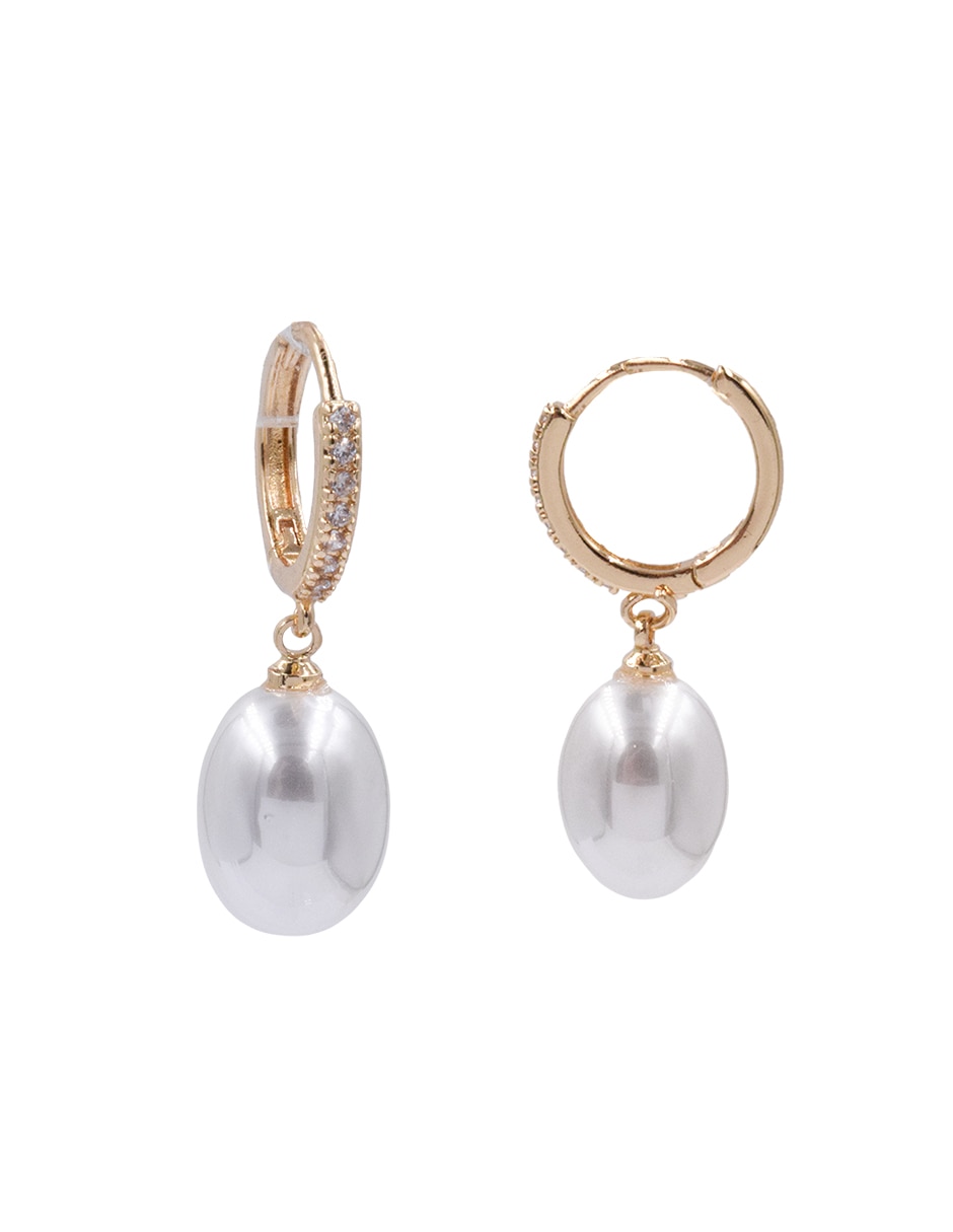 Aretes largos de gota Arette Arette Accesorios de Zirconia con acabado chapa de oro perla con zirconia