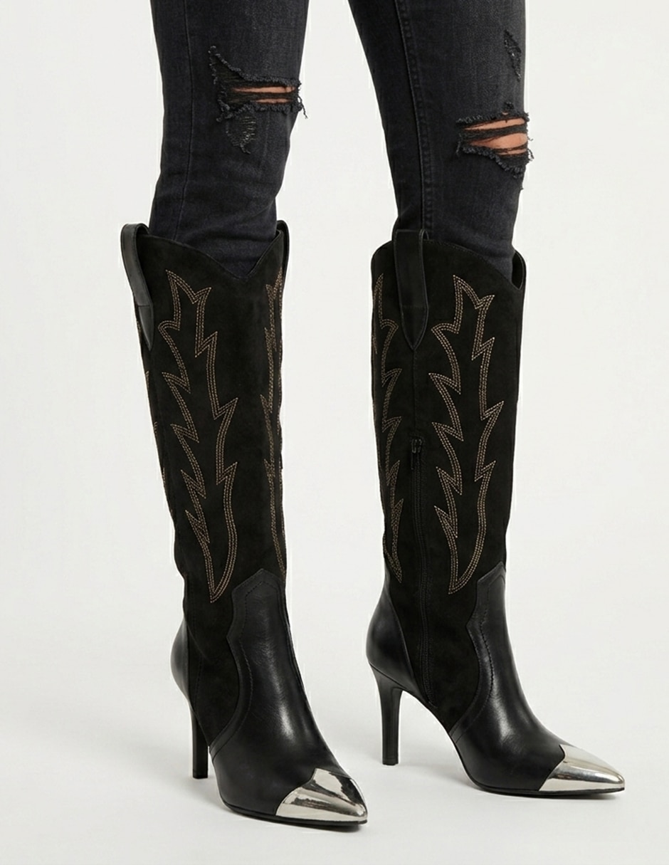 Bota cowboy Abajo de la rodilla KUALI SHOES Western de Gamuza para mujer
