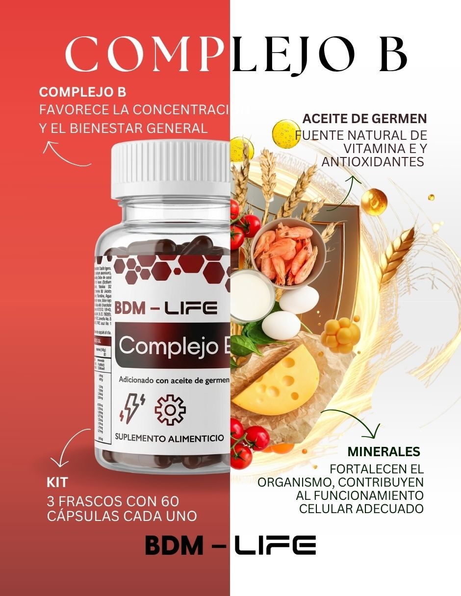 Suplemento Alimenticio Complejo B Adicionado con Germen de Trigo Life BDM LAB con Omega 3