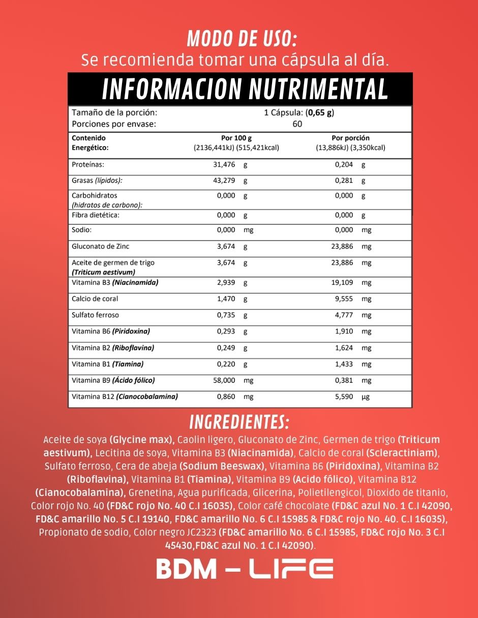 Suplemento Alimenticio Complejo B Adicionado con Germen de Trigo Life BDM LAB con Omega 3