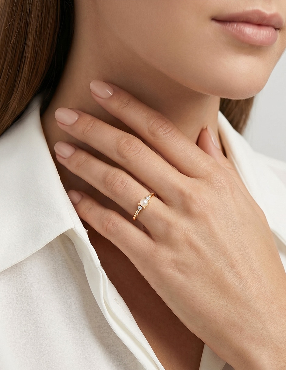 Anillo de compromiso de oro 10 K perla 3