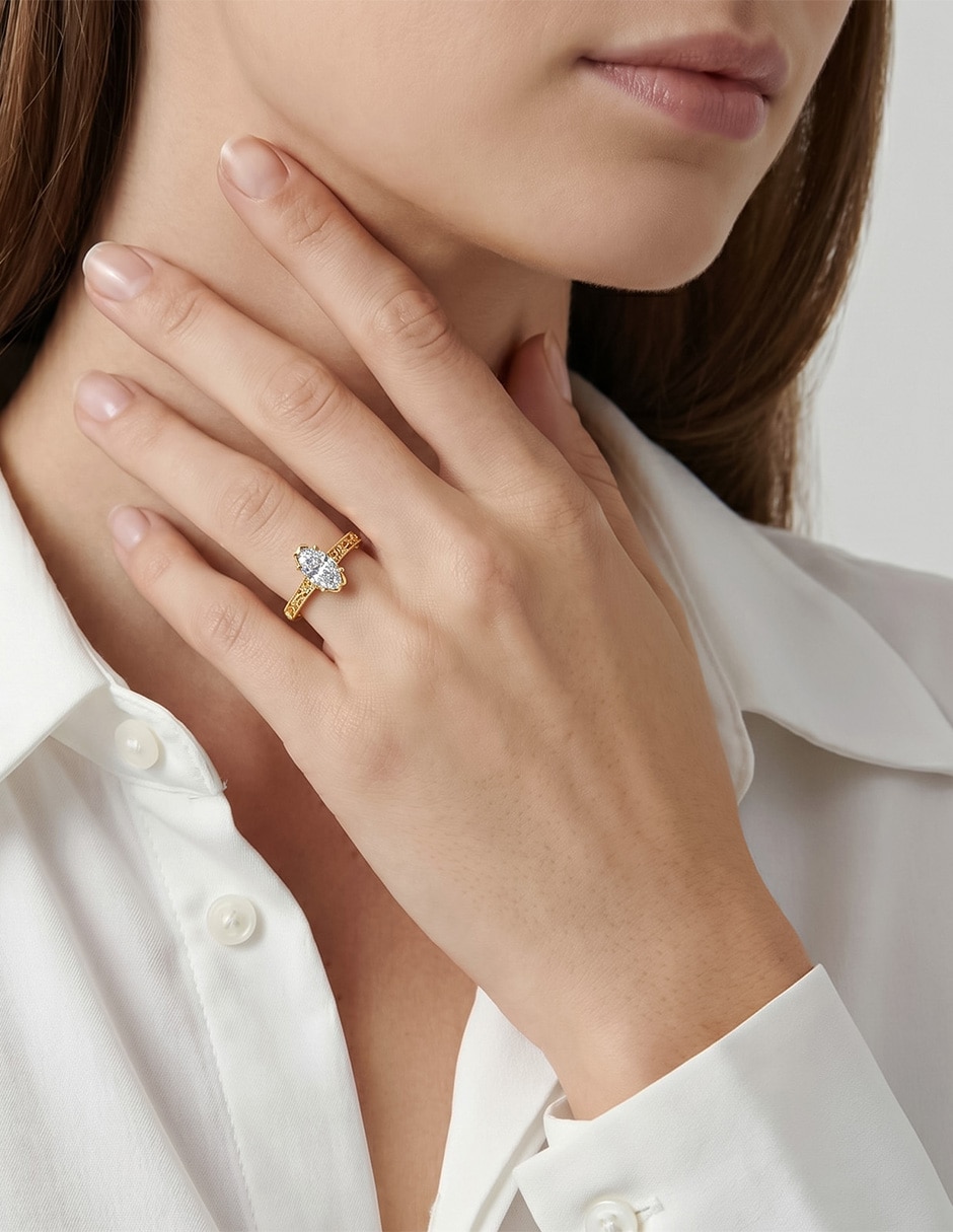 Anillo de compromiso de oro 10 K Abba Joyas zirconia