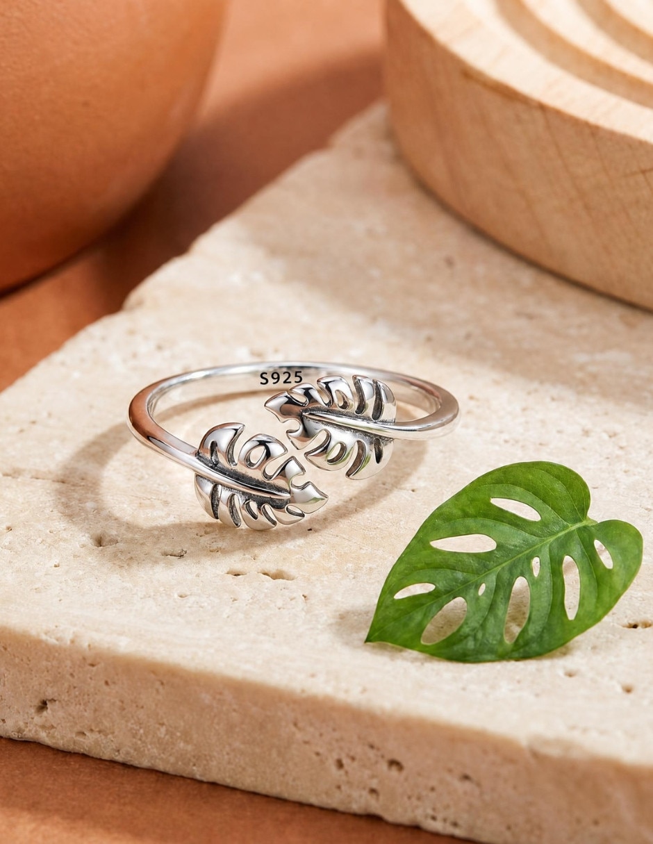 Anillo de hoja Nature P 925 de plata pulido 3