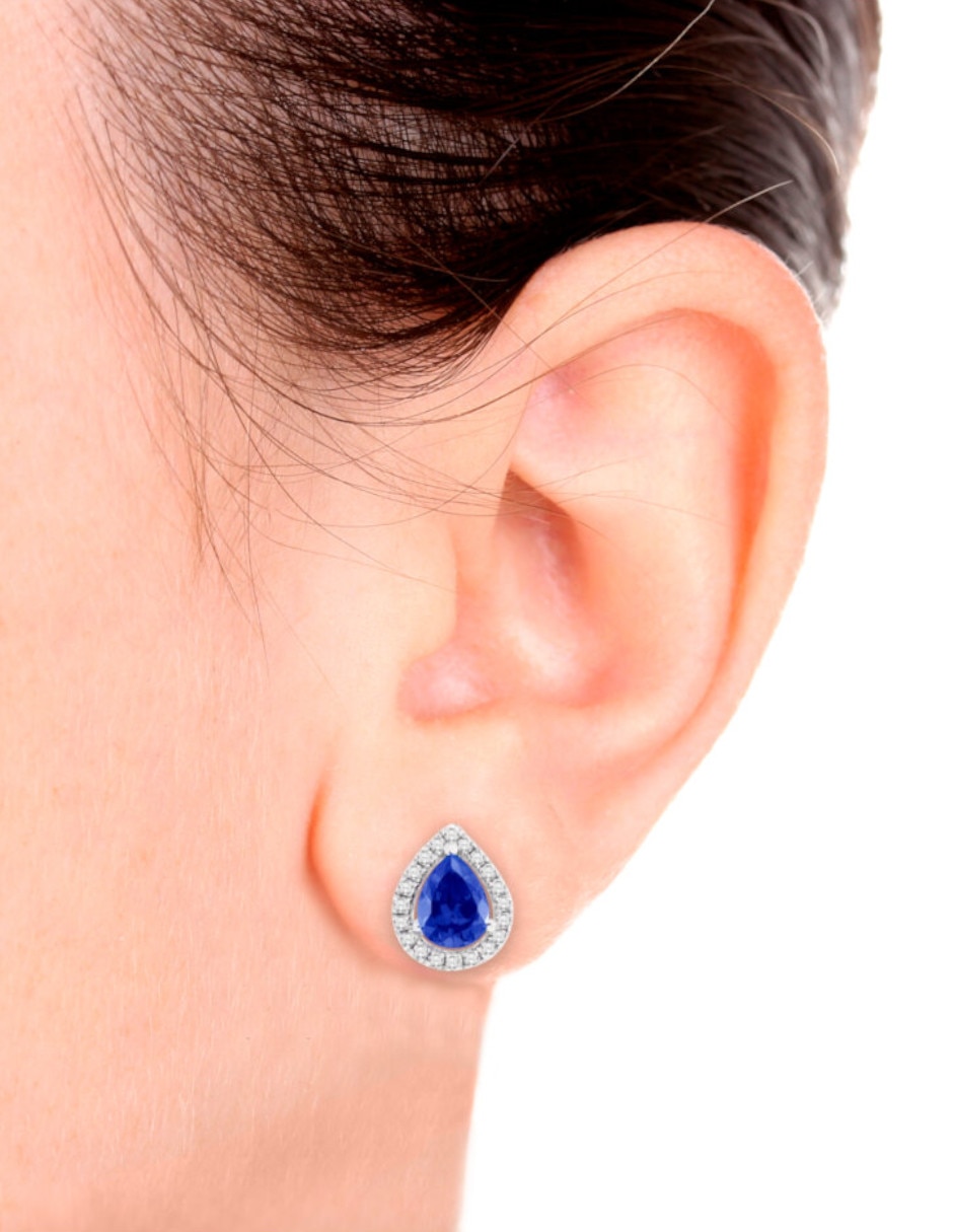 Aretes cortos Fascinare Cristina de oro 14 K con acabado brillante zafiro y diamante