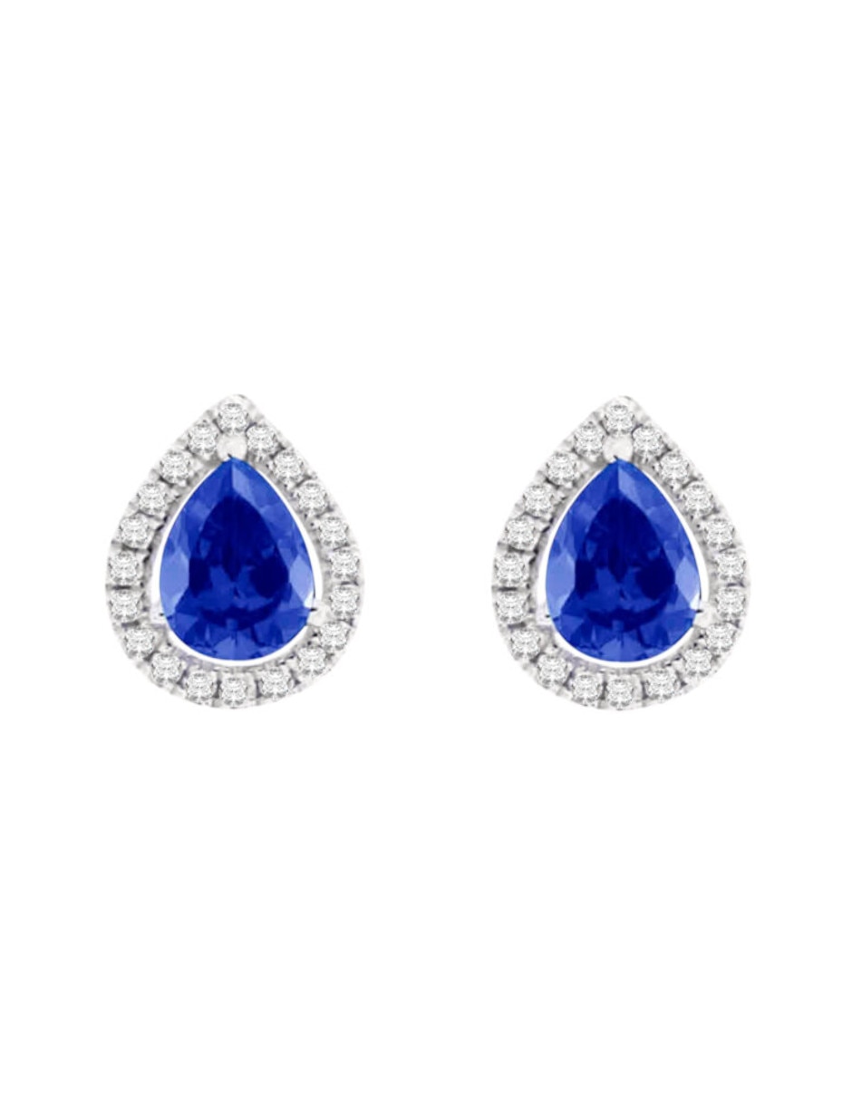 Aretes cortos Cristina de oro 14 K con acabado brillante zafiro y diamante