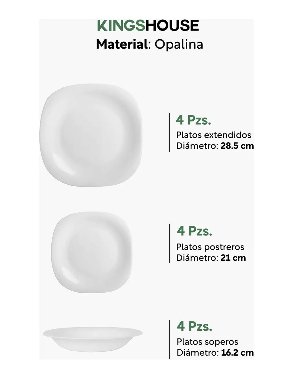 Vajilla Kingshouse opal de cristal para 4 personas