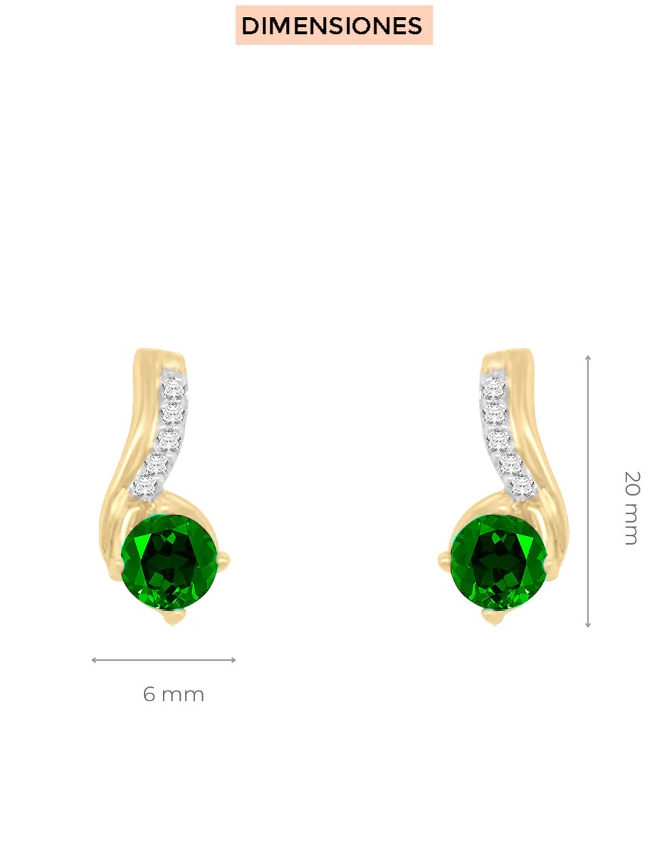 Aretes cortos Fascinare Aura de oro 14 K con acabado brillante esmeralda y diamante