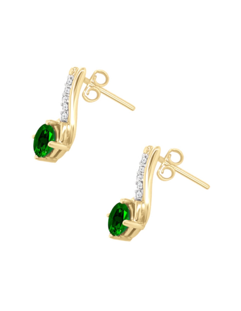 Aretes cortos Fascinare Aura de oro 14 K con acabado brillante esmeralda y diamante
