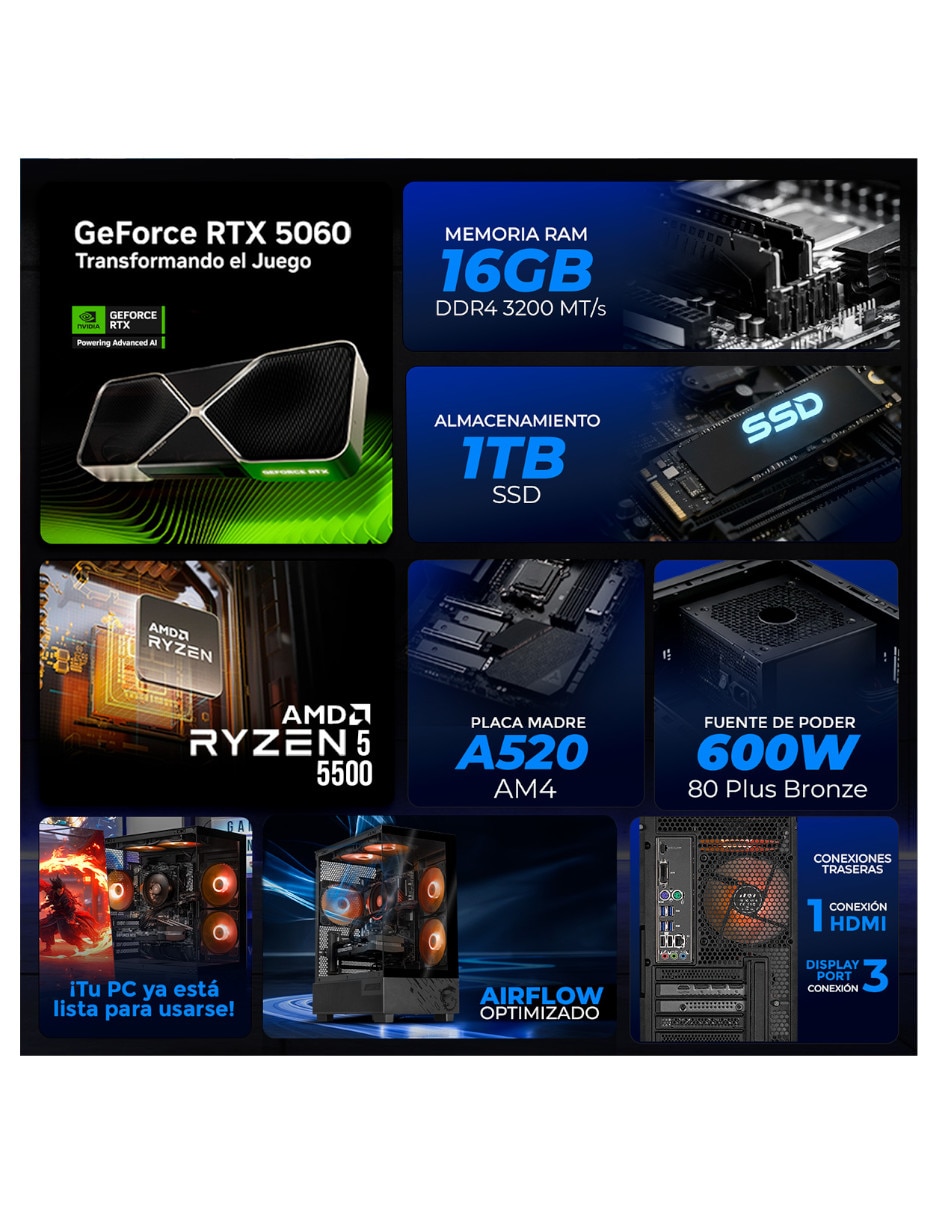 Computadora gamer Xtreme Pc Gaming XTMSIR516GB4060M 23.8 pulgadas Full HD AMD Ryzen 5 NVIDIA GeForce RTX 5060 16 GB RAM  1 TB SSD