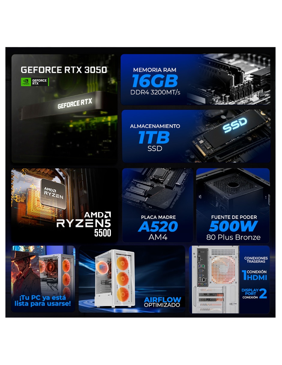 Computadoira gamer XTPCR516GB3050MDW 23.8 pulgadas Full HD AMD Ryzen 5 NVIDIA GeForce RTX 3050 16 GB RAM 1 TB SSD 9
