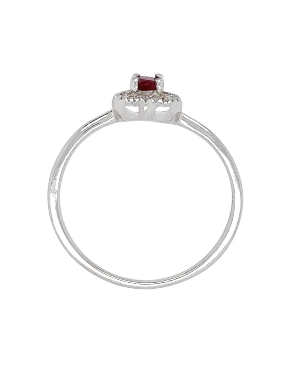 Anillo con gema de corazón IDC 14 K de oro blanco rubí y diamante acabado brillante