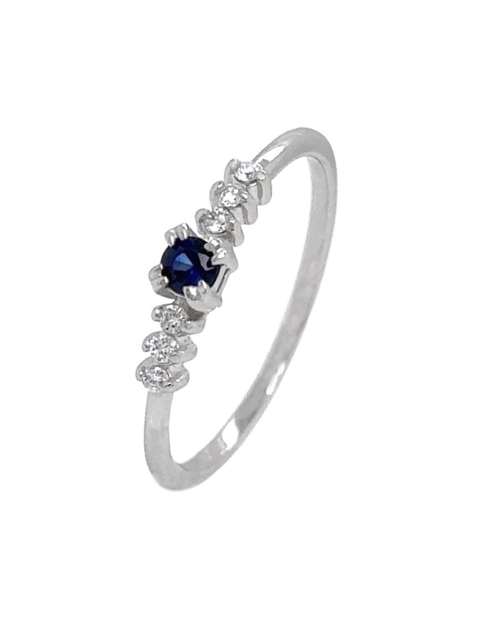 Anillo con gema IDC M2026 14 k de oro blanco zafiro y diamante brillante