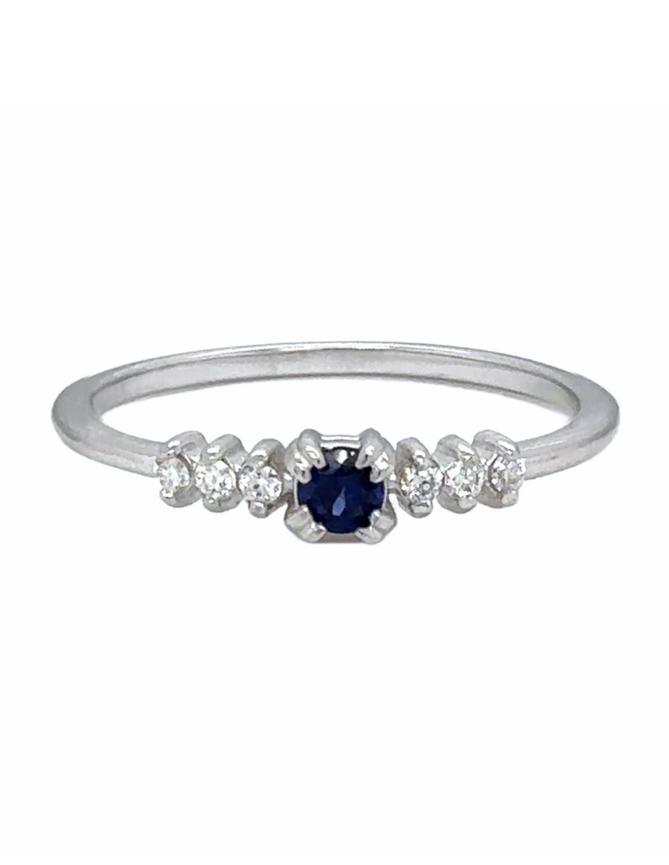 Anillo con gema M2026 14 k de oro blanco zafiro y diamante brillante