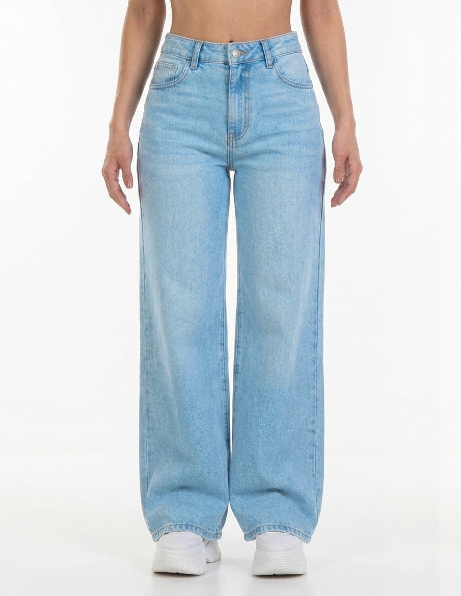 Jeans relaxed wide leg corte cintura alta para mujer