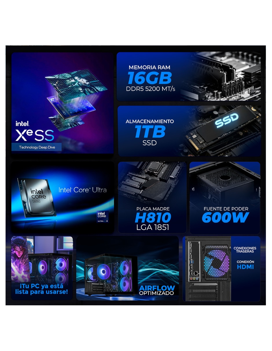 Computadora gamer Xtreme Pc Gaming XTBRU916GB5XETGB Intel core ultra 9 Integradas 16 GB RAM 1 TB SSD