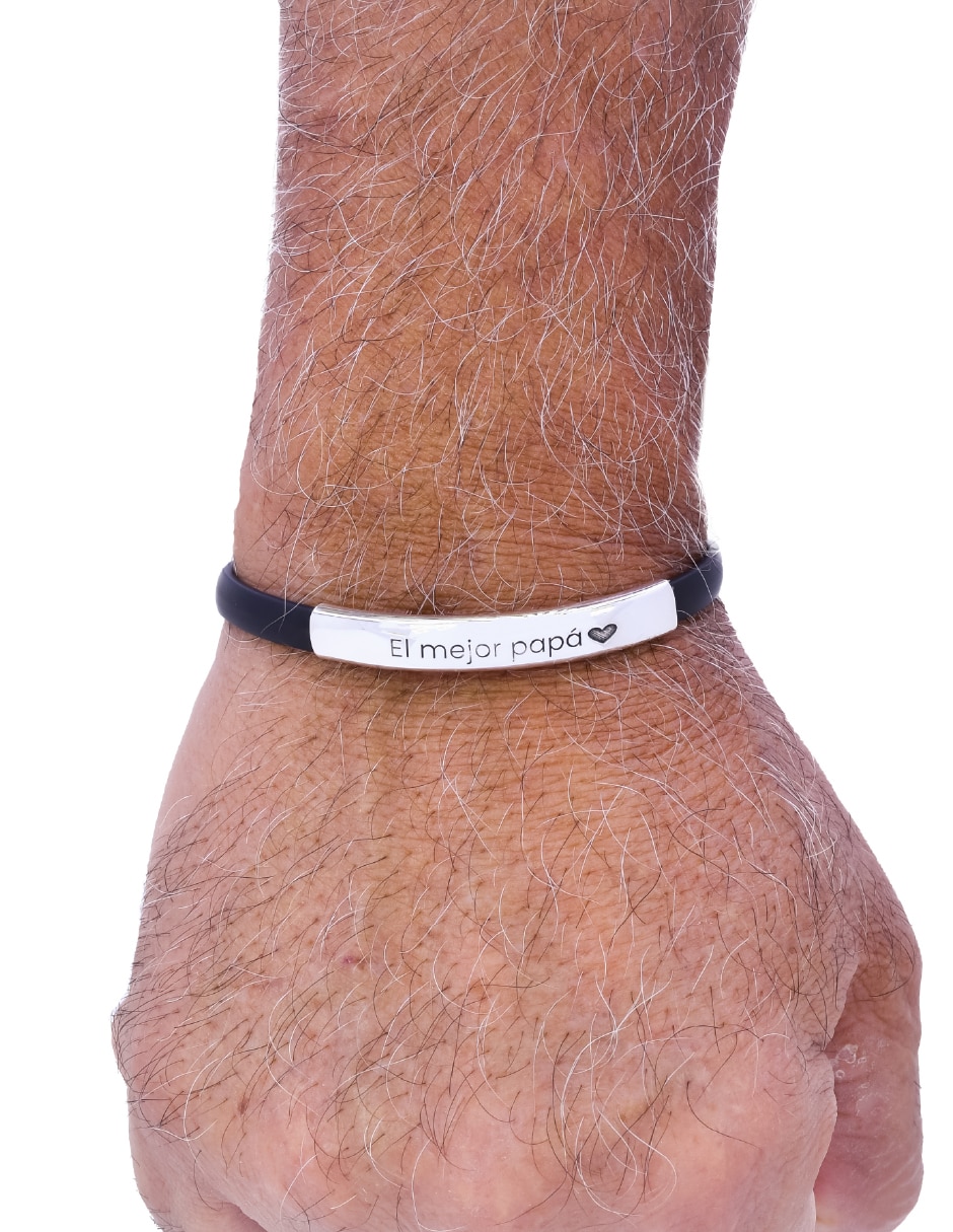 Pulsera Teresa Díaz Joyería Mexicana de caucho con plata P 925 para Papá acabado brillante
