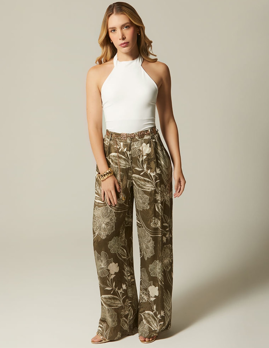 Pantalón Plisado STUDIO F Gaia Terra Palazzo para mujer