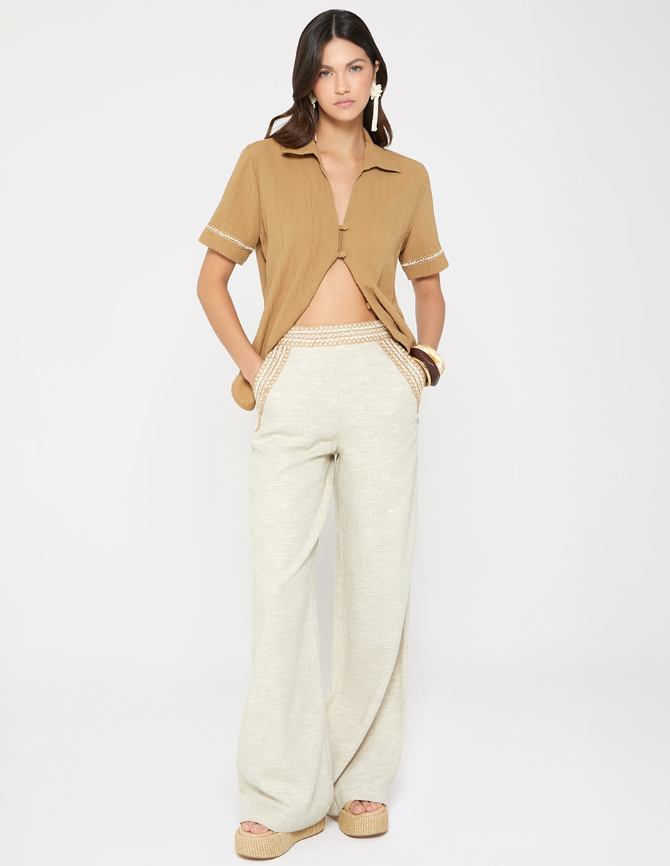 Pantalón Relaxed STUDIO F Artesania Costera Palazzo para mujer