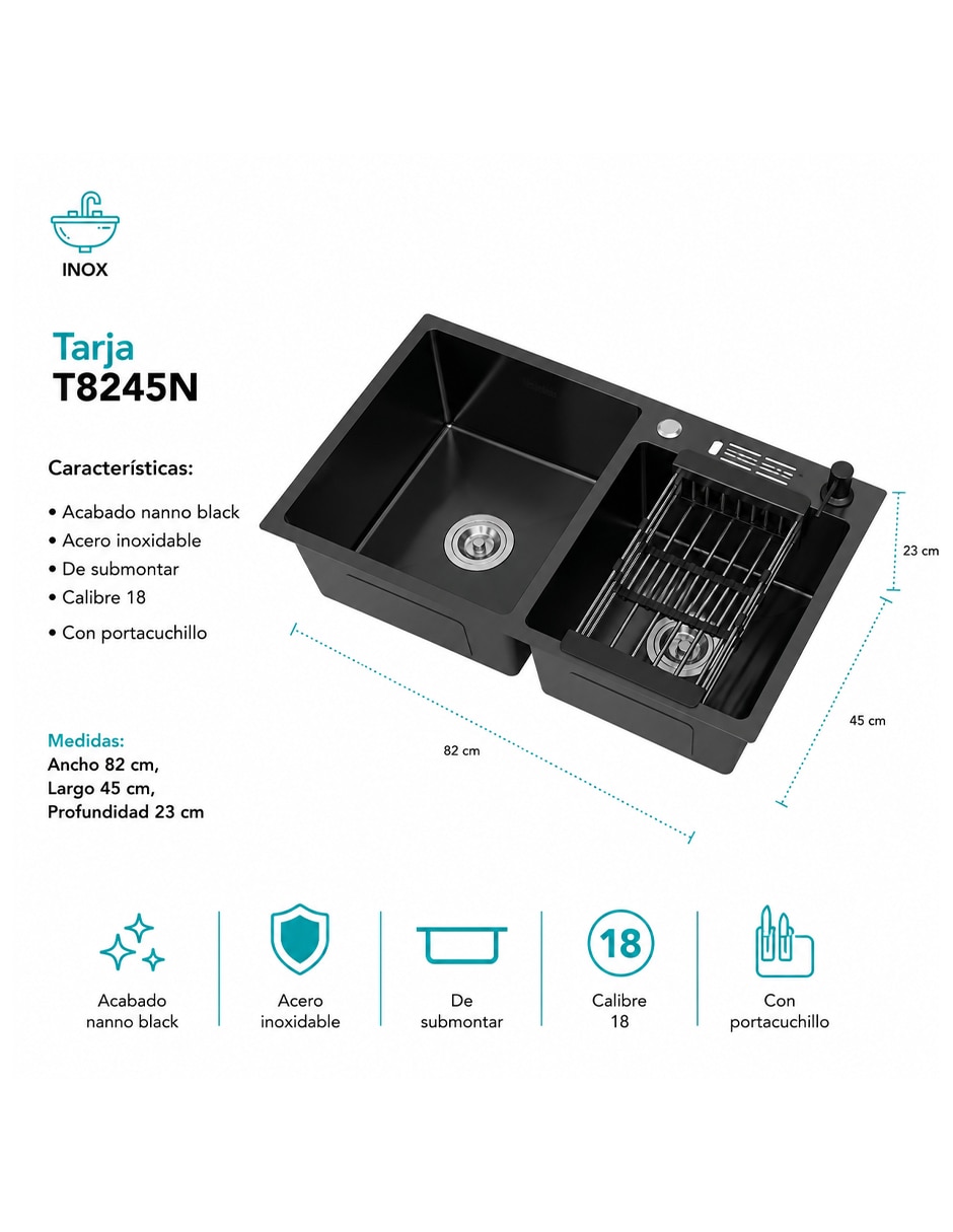 Fregadero de acero inoxidable Maxims con escurridor T8245N