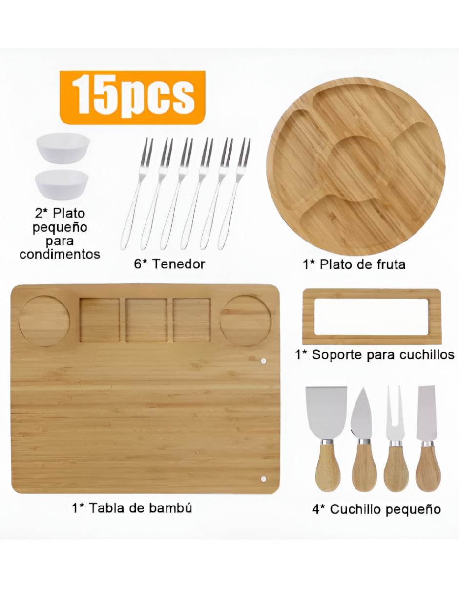 Set tabla para queso de bambú 2