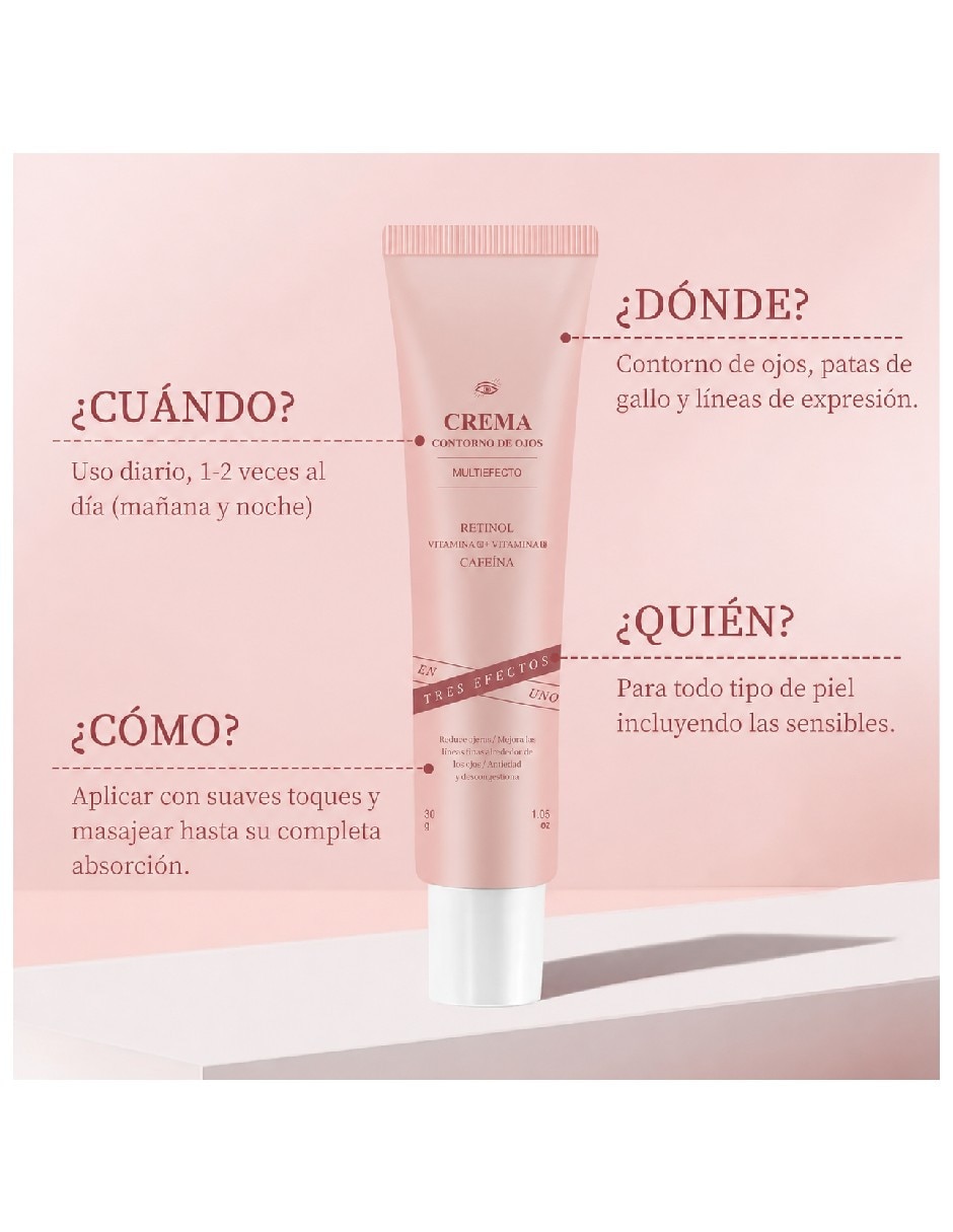 Crema para contorno de ojos recomendada para bolsas y ojeras día y noche Genérica todo tipo piel