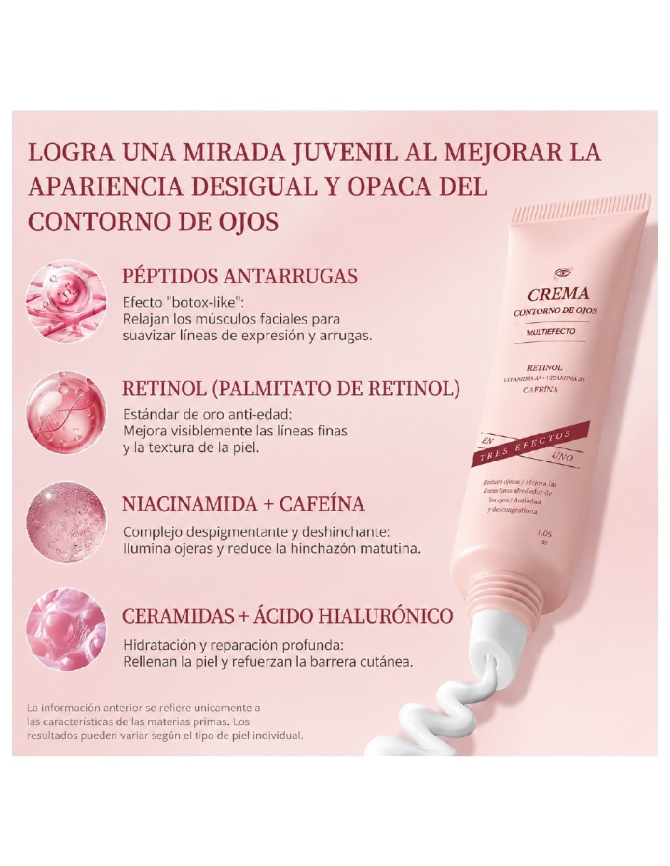 Crema para contorno de ojos recomendada para bolsas y ojeras día y noche Genérica todo tipo piel