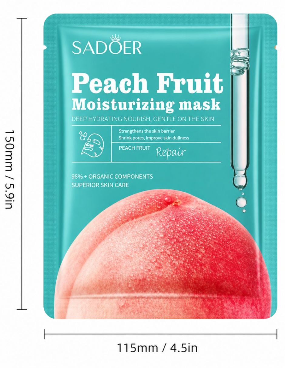 Kit 5 Mascarillas faciales hidratantes y reparadoras de melocotón para hidratar Sadoer