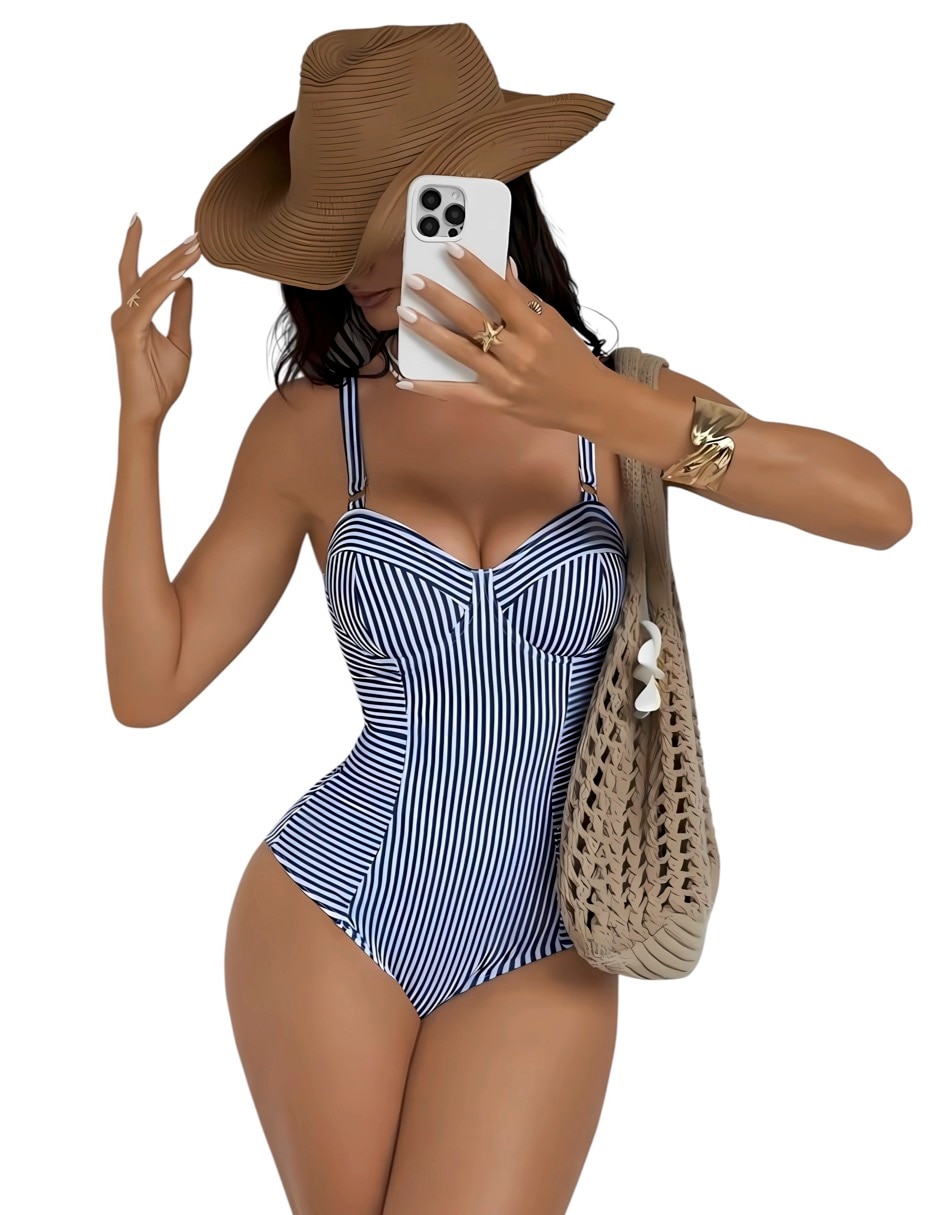 Traje de baño completo Shapely estampado a rayas para mujer