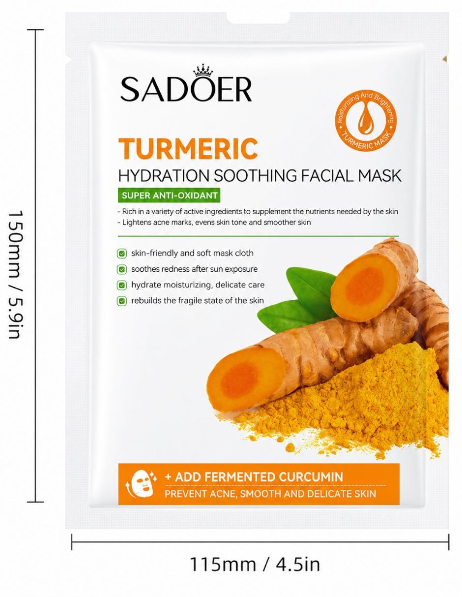 Kit 5 mascarillas faciales antinflamatorias con cúrcuma para relajación Sadoer