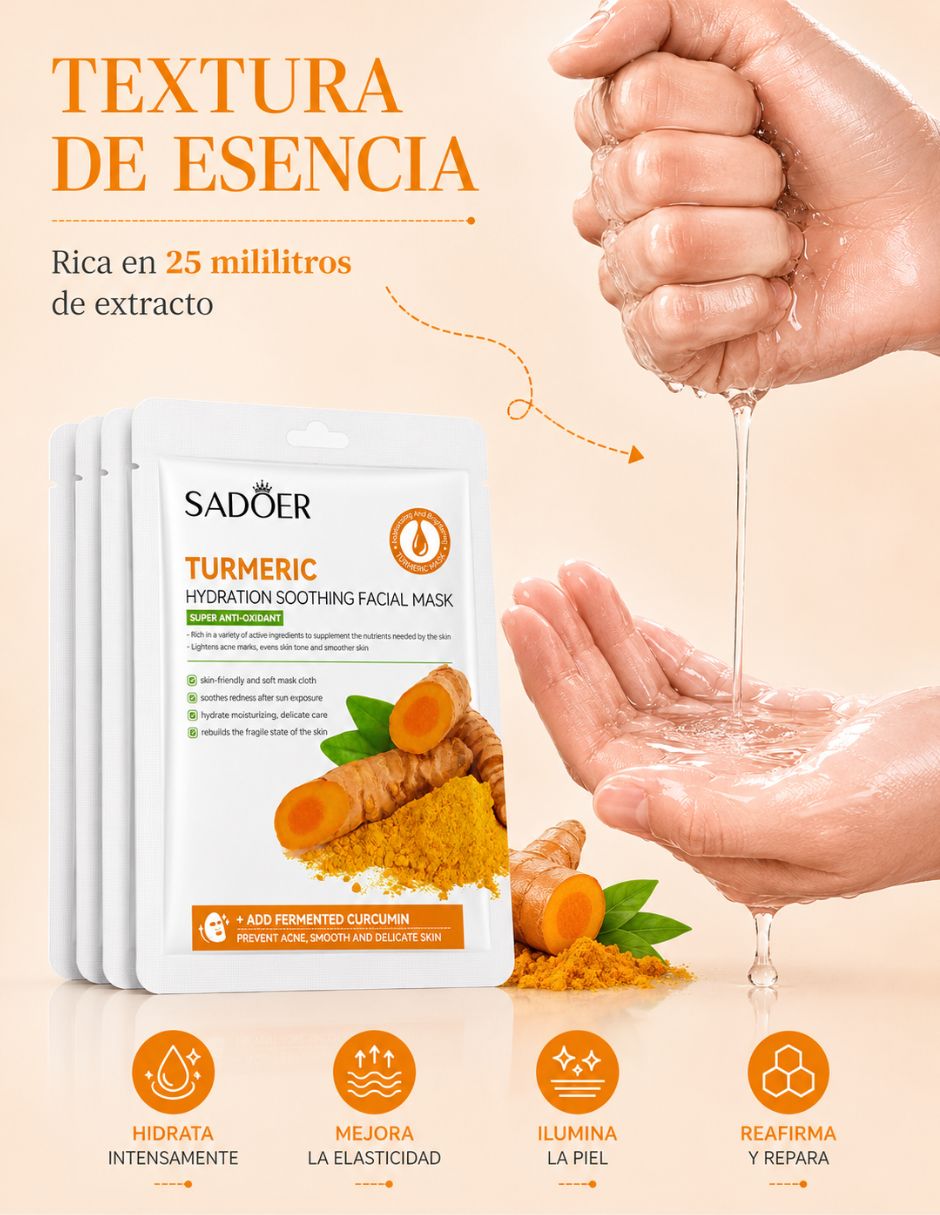 Kit 5 mascarillas faciales antinflamatorias con cúrcuma para relajación Sadoer