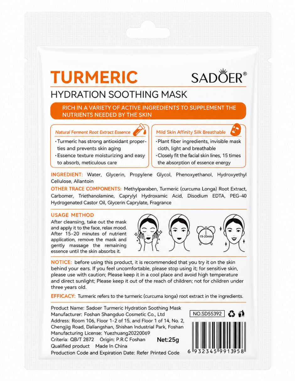 Kit 5 mascarillas faciales antinflamatorias con cúrcuma para relajación Sadoer