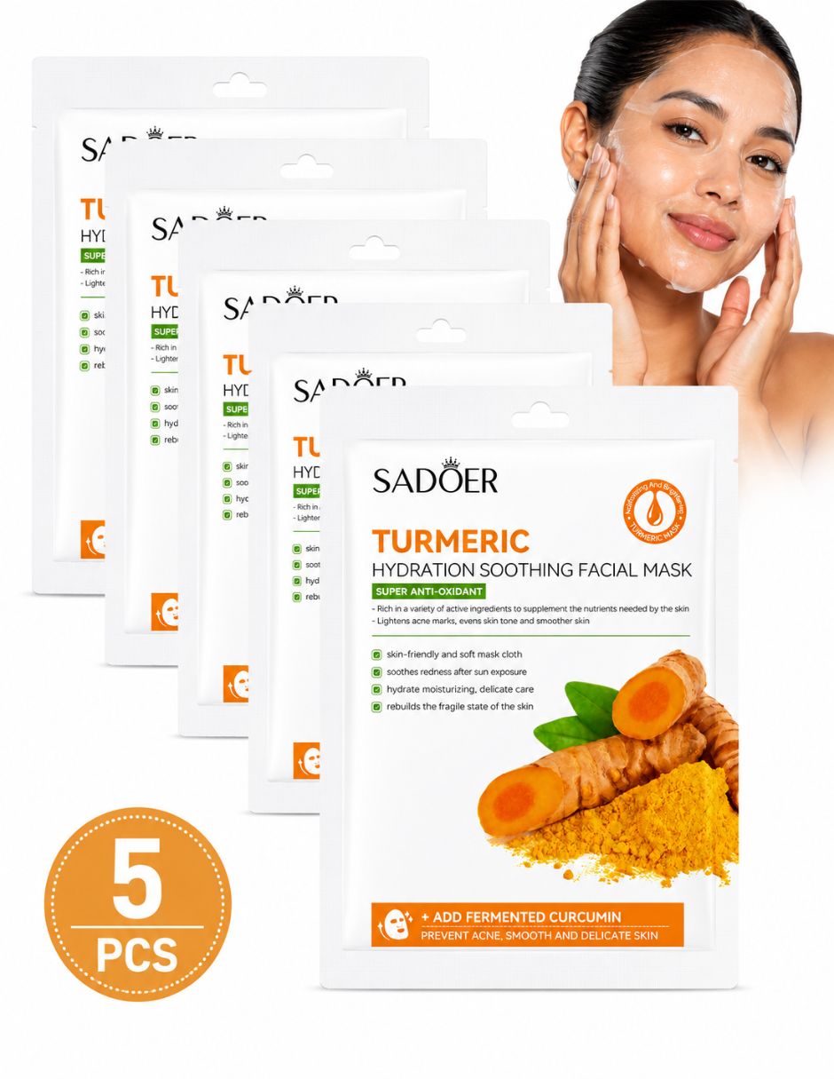Kit 5 mascarillas faciales antinflamatorias con cúrcuma para relajación Sadoer